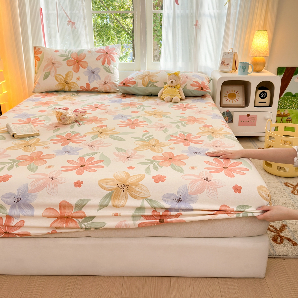 91家纺网 家纺一手货源 找家纺 清雅福 2025新款全棉柔软印花系列单床笠 云裳花谷