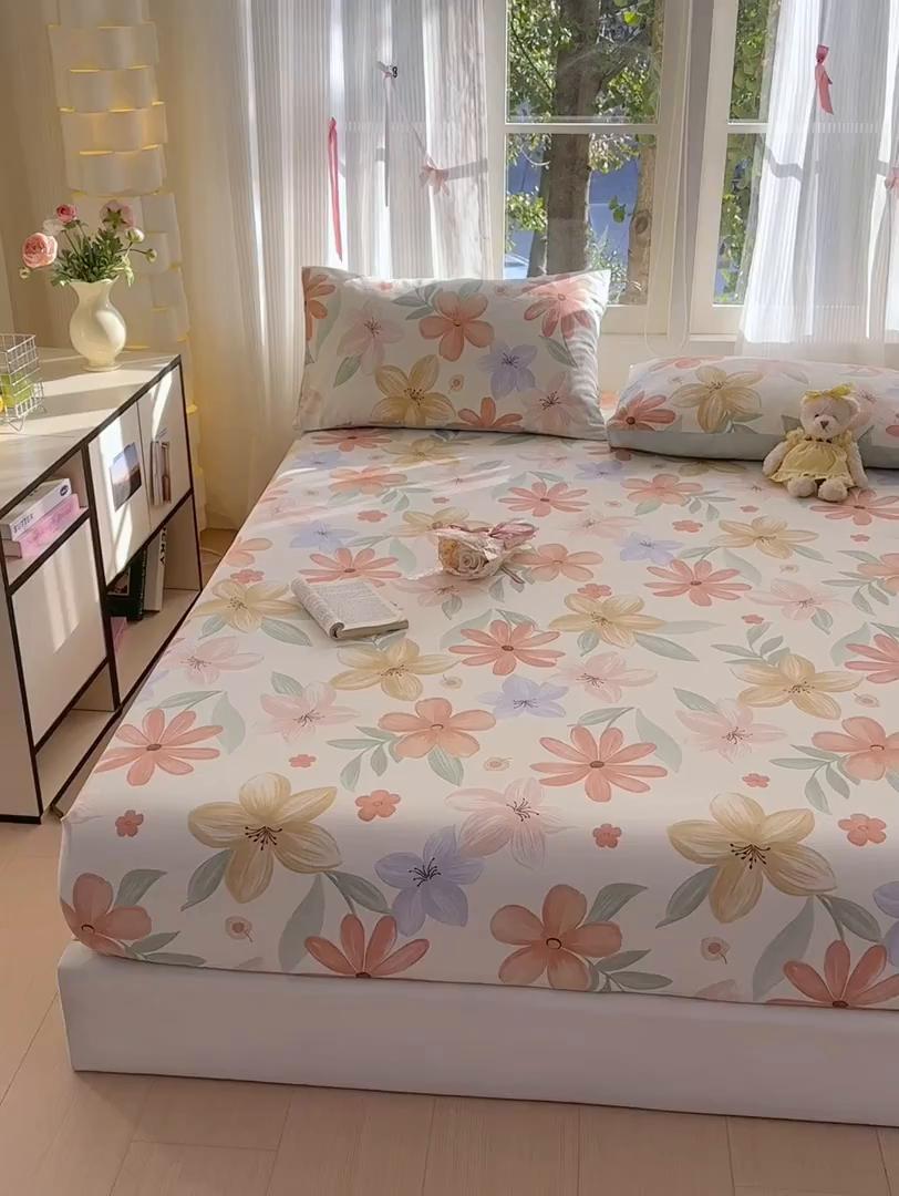 91家纺网 家纺一手货源 找家纺 清雅福 2025新款全棉柔软印花系列单床笠 云裳花谷