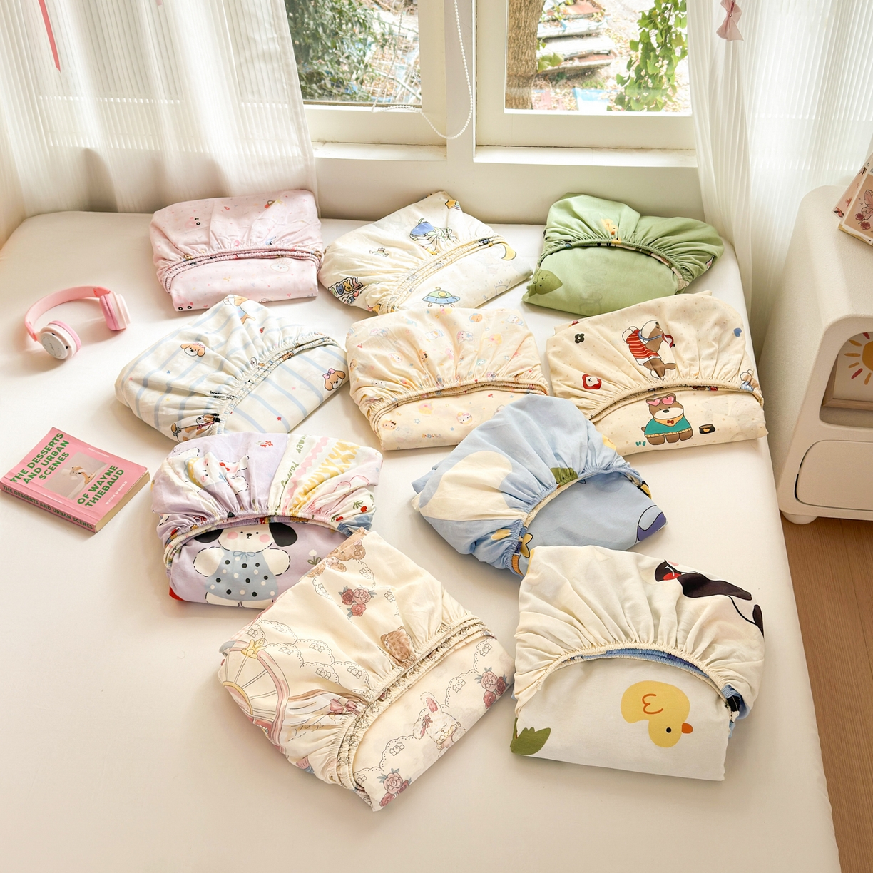 91家纺网 家纺一手货源 找家纺 清雅福 2025新款全棉柔软印花系列单床笠 组合图