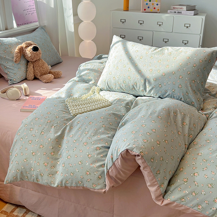 91家纺网 家纺一手货源 找家纺 一比一家纺 2026新款古法水洗仿棉云感纱A类四件套 莉莉安