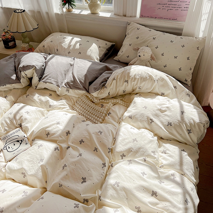 91家纺网 家纺一手货源 找家纺 一比一家纺 2026新款古法水洗仿棉云感纱A类四件套 梦幻灰