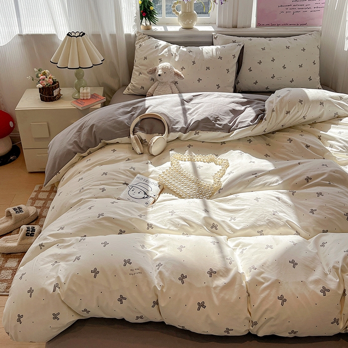 91家纺网 家纺一手货源 找家纺 一比一家纺 2026新款古法水洗仿棉云感纱A类四件套 梦幻灰