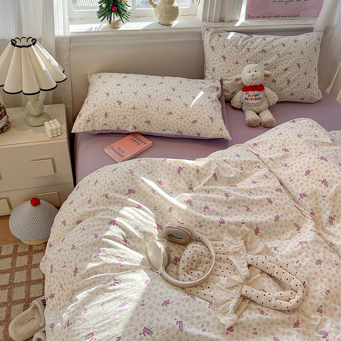 91家纺网 家纺一手货源 找家纺 一比一家纺 2026新款古法水洗仿棉云感纱A类四件套 葡萄