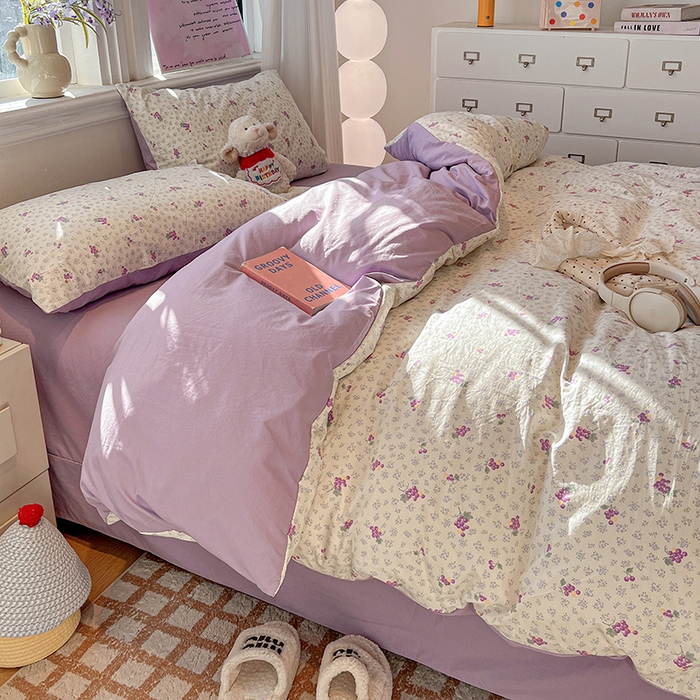 91家纺网 家纺一手货源 找家纺 一比一家纺 2026新款古法水洗仿棉云感纱A类四件套 葡萄