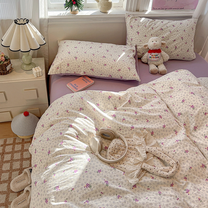 91家纺网 家纺一手货源 找家纺 一比一家纺 2026新款古法水洗仿棉云感纱A类四件套 葡萄