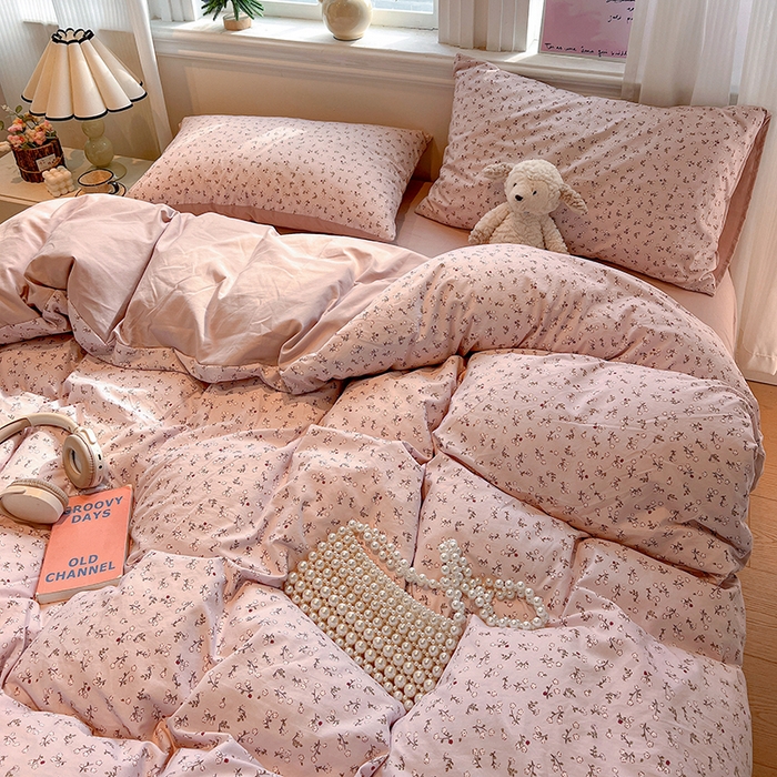 91家纺网 家纺一手货源 找家纺 一比一家纺 2026新款古法水洗仿棉云感纱A类四件套 浅梦