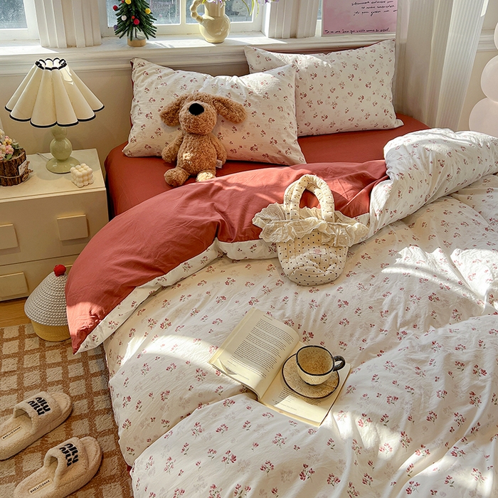 91家纺网 家纺一手货源 找家纺 一比一家纺 2026新款古法水洗仿棉云感纱A类四件套 疏影