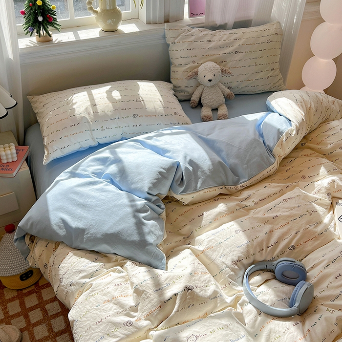 91家纺网 家纺一手货源 找家纺 一比一家纺 2026新款古法水洗仿棉云感纱A类四件套 甜心喵