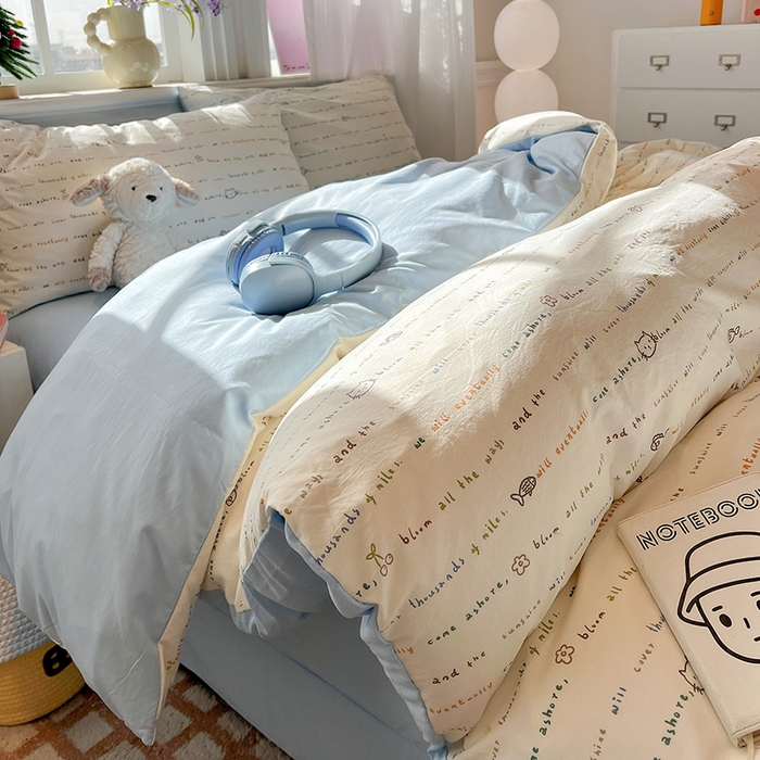 91家纺网 家纺一手货源 找家纺 一比一家纺 2026新款古法水洗仿棉云感纱A类四件套 甜心喵