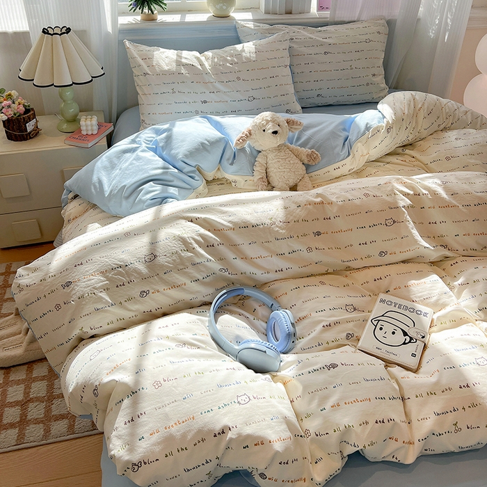 91家纺网 家纺一手货源 找家纺 一比一家纺 2026新款古法水洗仿棉云感纱A类四件套 甜心喵