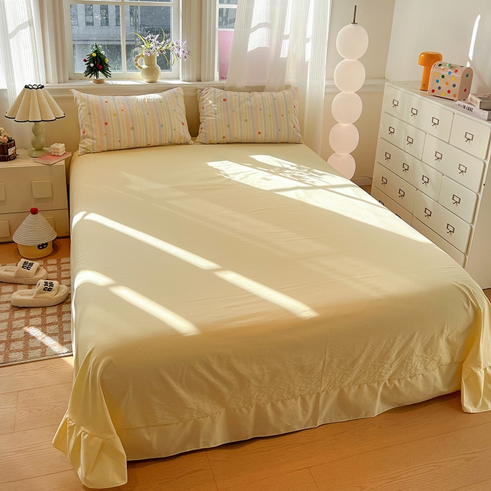 91家纺网 家纺一手货源 找家纺 一比一家纺 2026新款古法水洗仿棉云感纱A类四件套 小时光