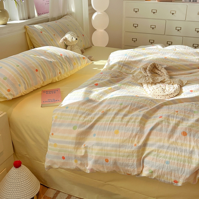 91家纺网 家纺一手货源 找家纺 一比一家纺 2026新款古法水洗仿棉云感纱A类四件套 小时光