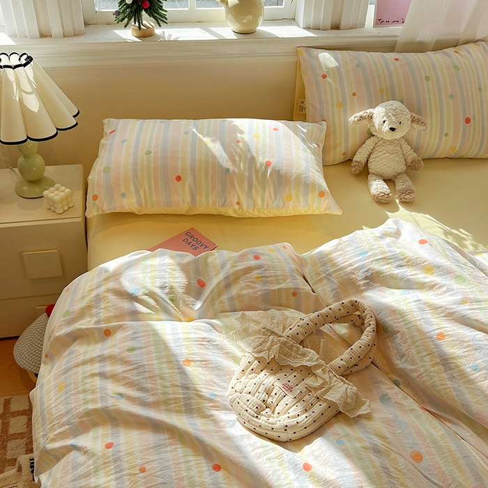 91家纺网 家纺一手货源 找家纺 一比一家纺 2026新款古法水洗仿棉云感纱A类四件套 小时光