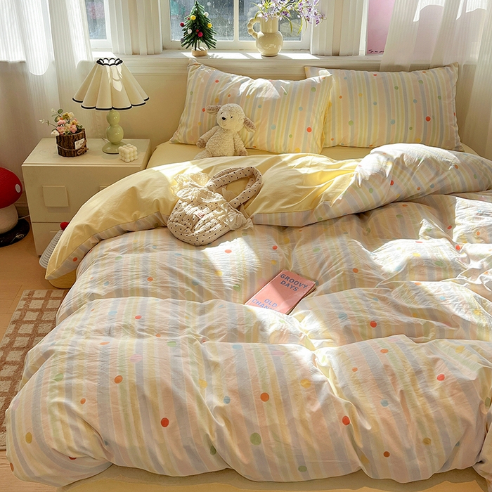 91家纺网 家纺一手货源 找家纺 一比一家纺 2026新款古法水洗仿棉云感纱A类四件套 小时光