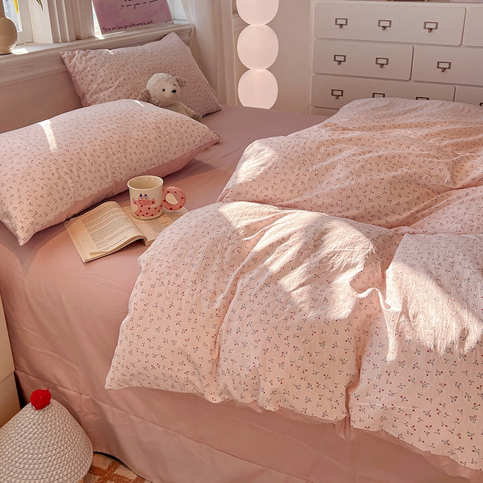 91家纺网 家纺一手货源 找家纺 一比一家纺 2026新款古法水洗仿棉云感纱A类四件套 小幸运