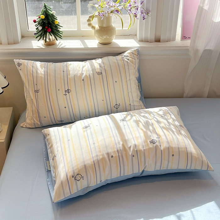 91家纺网 家纺一手货源 找家纺 一比一家纺 2026新款古法水洗仿棉云感纱A类四件套 鱼多多