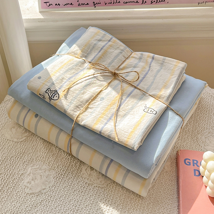 91家纺网 家纺一手货源 找家纺 一比一家纺 2026新款古法水洗仿棉云感纱A类四件套 鱼多多