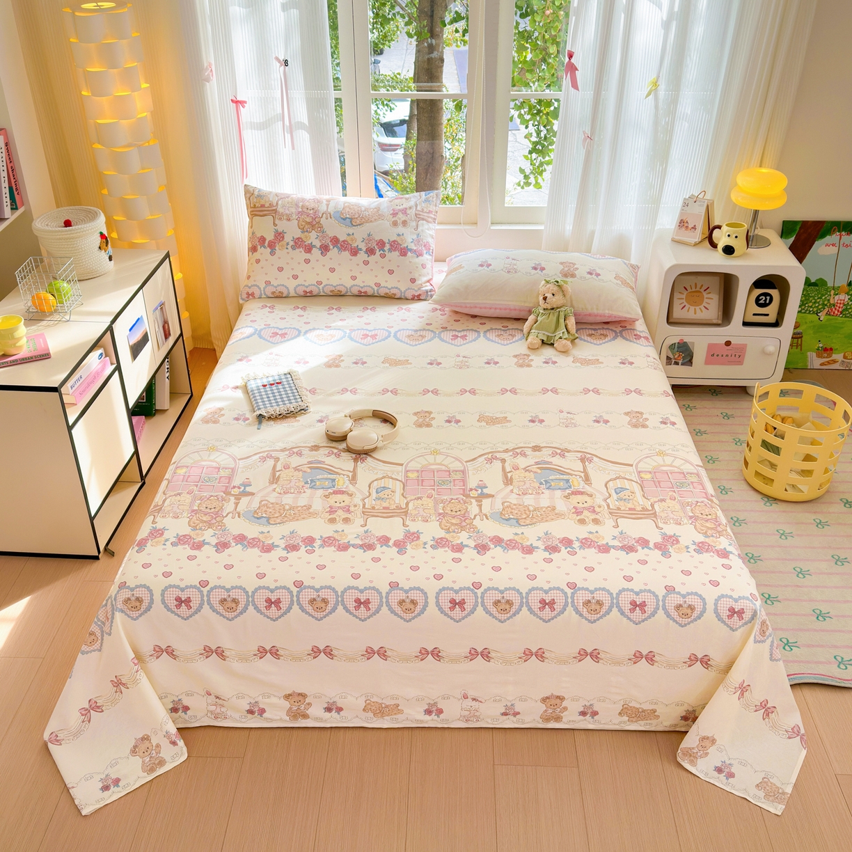 清雅福 2025新款全棉柔软印花系列单床单 安缦小熊