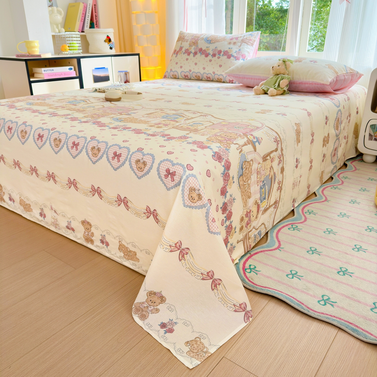 91家纺网 家纺一手货源 找家纺 清雅福 2025新款全棉柔软印花系列单床单 安缦小熊