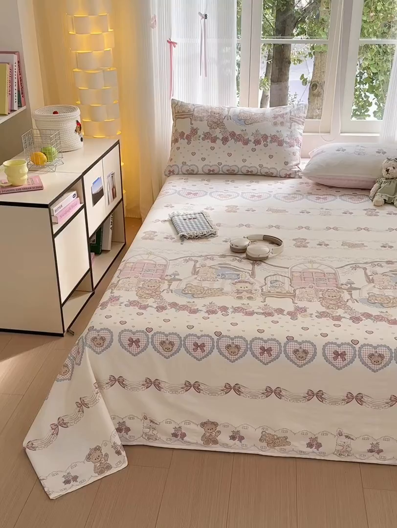 91家纺网 家纺一手货源 找家纺 清雅福 2025新款全棉柔软印花系列单床单 安缦小熊