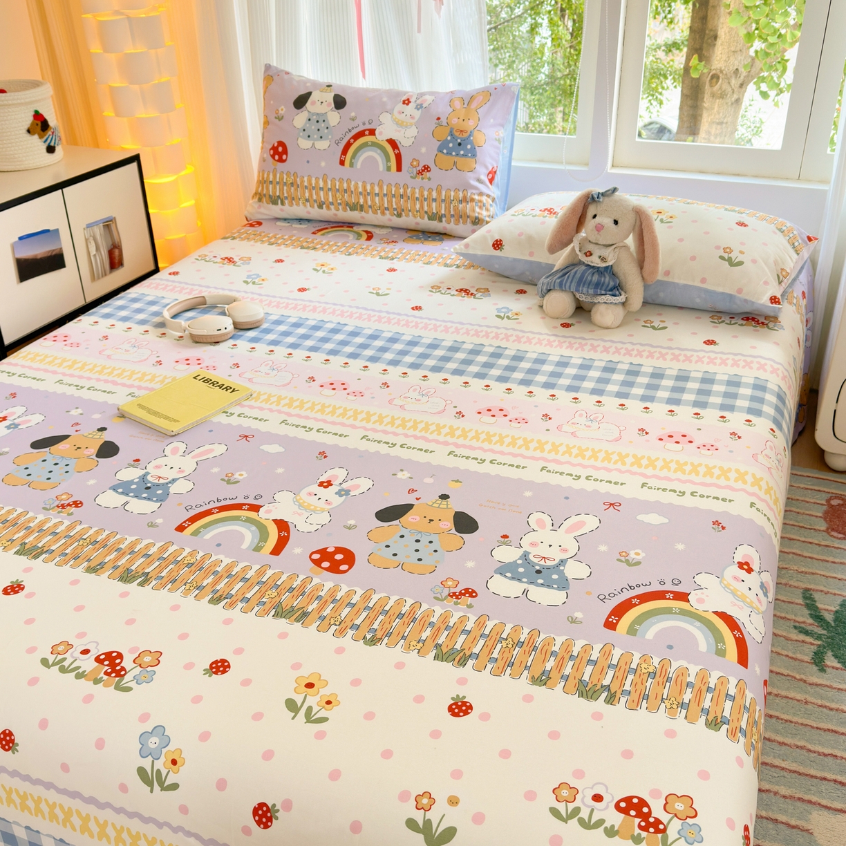 91家纺网 家纺一手货源 找家纺 清雅福 2025新款全棉柔软印花系列单床单 彩虹小镇