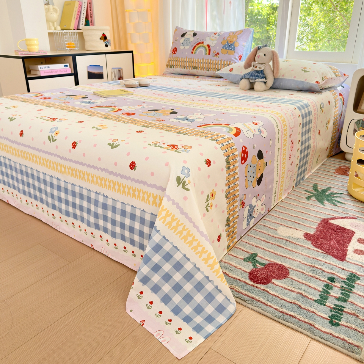 91家纺网 家纺一手货源 找家纺 清雅福 2025新款全棉柔软印花系列单床单 彩虹小镇