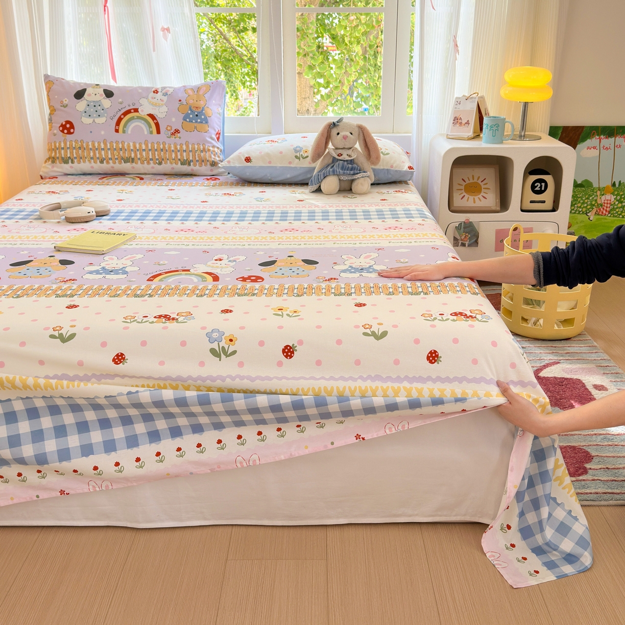 91家纺网 家纺一手货源 找家纺 清雅福 2025新款全棉柔软印花系列单床单 彩虹小镇