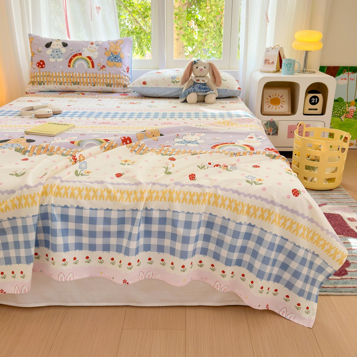 91家纺网 家纺一手货源 找家纺 清雅福 2025新款全棉柔软印花系列单床单 彩虹小镇