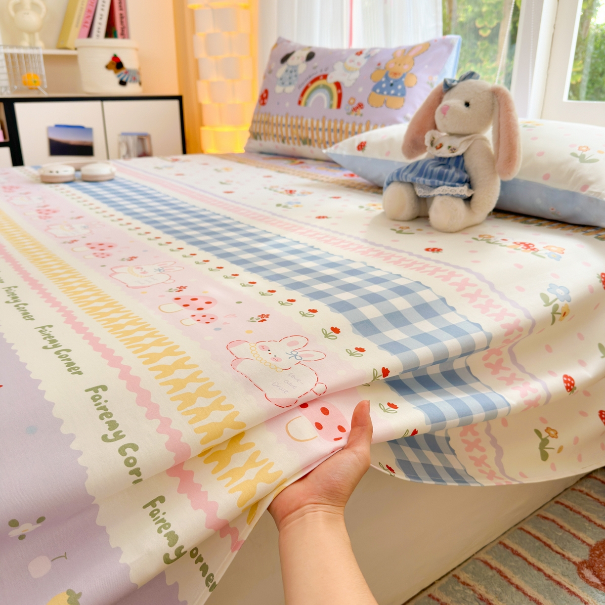 91家纺网 家纺一手货源 找家纺 清雅福 2025新款全棉柔软印花系列单床单 彩虹小镇