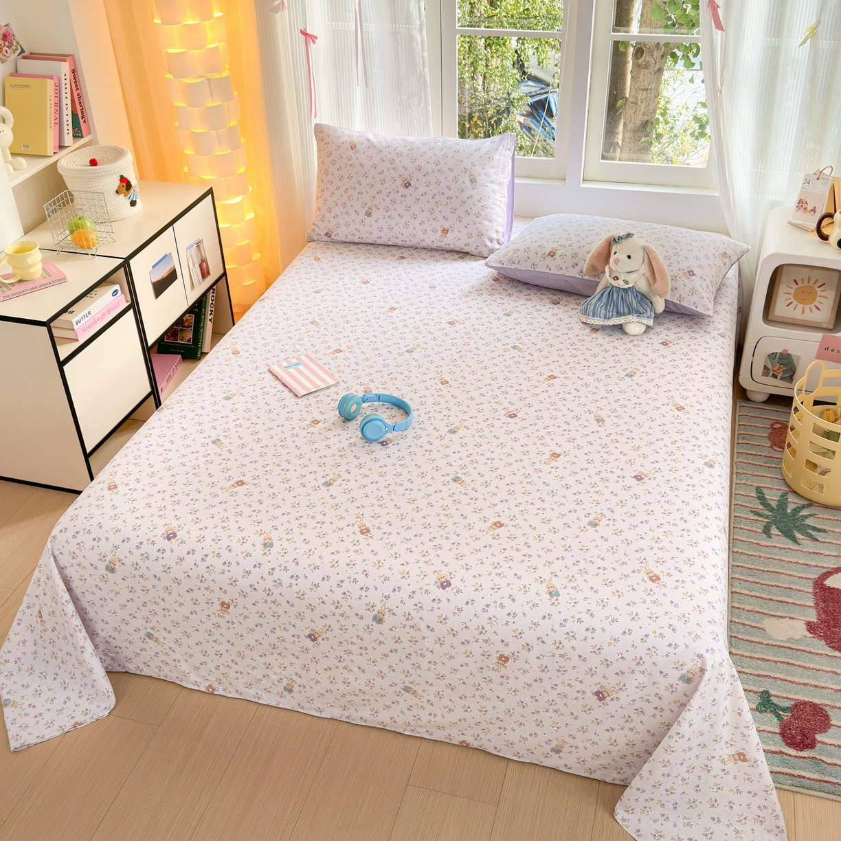 91家纺网 家纺一手货源 找家纺 清雅福 2025新款全棉柔软印花系列单床单 乖乖兔