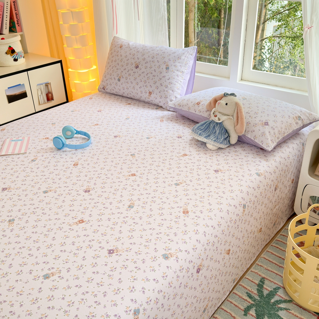 91家纺网 家纺一手货源 找家纺 清雅福 2025新款全棉柔软印花系列单床单 乖乖兔