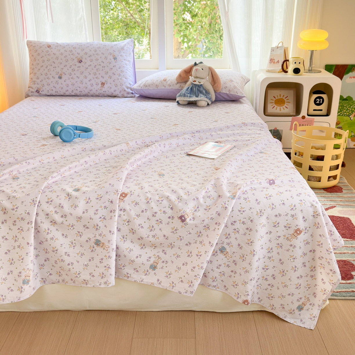 91家纺网 家纺一手货源 找家纺 清雅福 2025新款全棉柔软印花系列单床单 乖乖兔