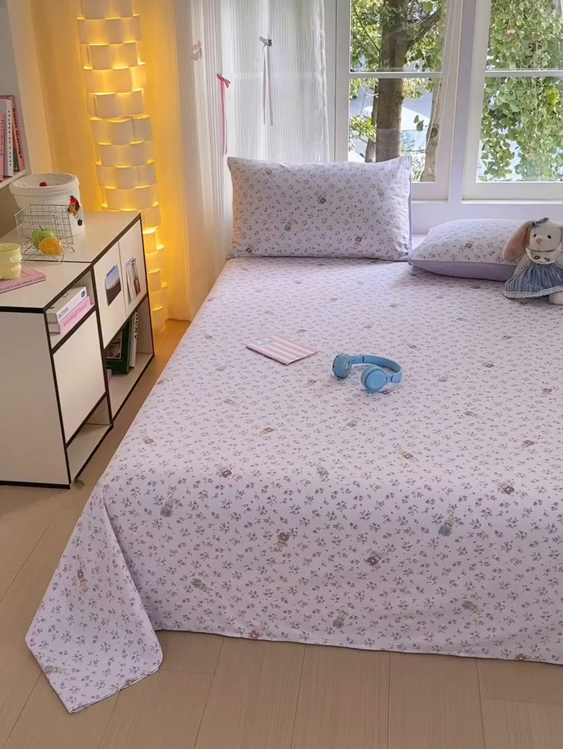 91家纺网 家纺一手货源 找家纺 清雅福 2025新款全棉柔软印花系列单床单 乖乖兔