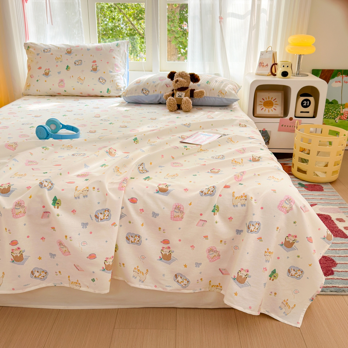 91家纺网 家纺一手货源 找家纺 清雅福 2025新款全棉柔软印花系列单床单 滚滚绣球团