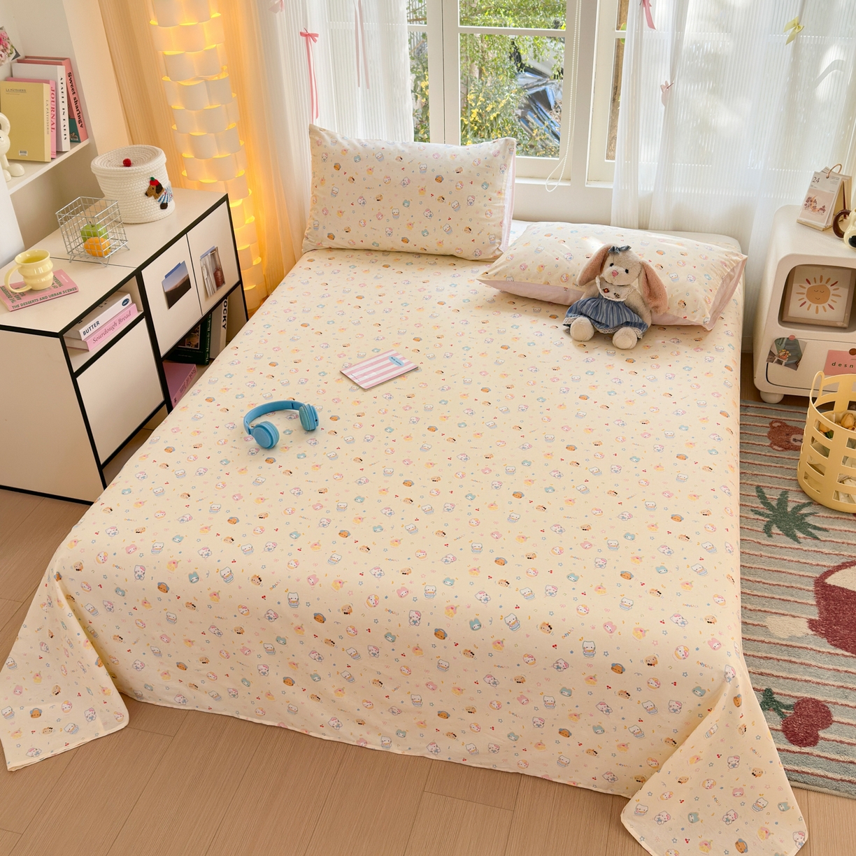 91家纺网 家纺一手货源 找家纺 清雅福 2025新款全棉柔软印花系列单床单 蜜罐猫猫