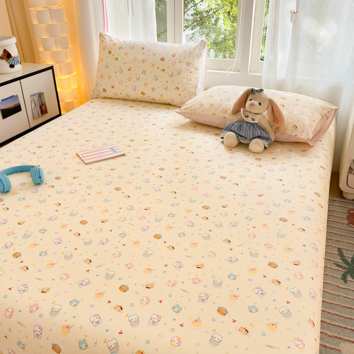 91家纺网 家纺一手货源 找家纺 清雅福 2025新款全棉柔软印花系列单床单 蜜罐猫猫