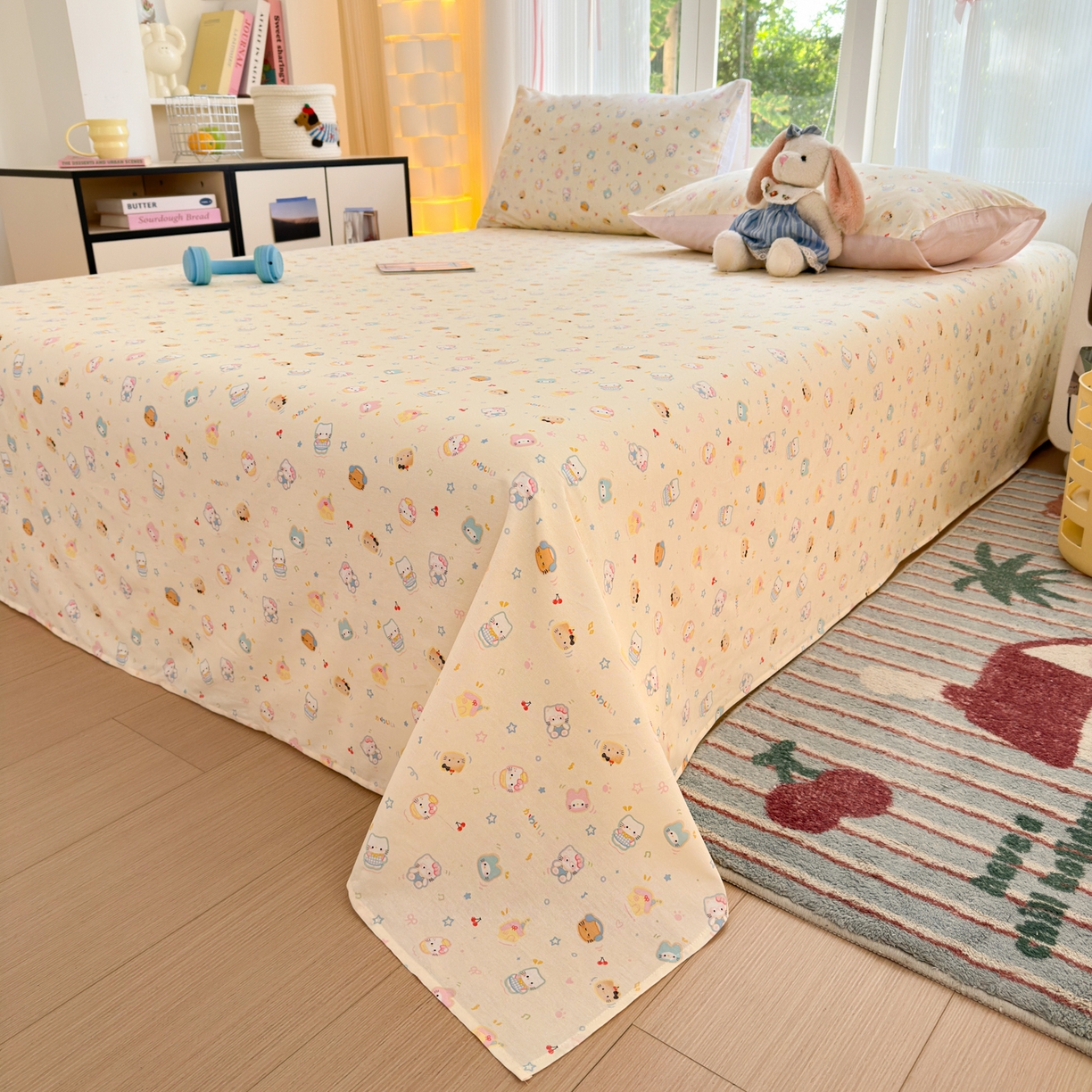 91家纺网 家纺一手货源 找家纺 清雅福 2025新款全棉柔软印花系列单床单 蜜罐猫猫