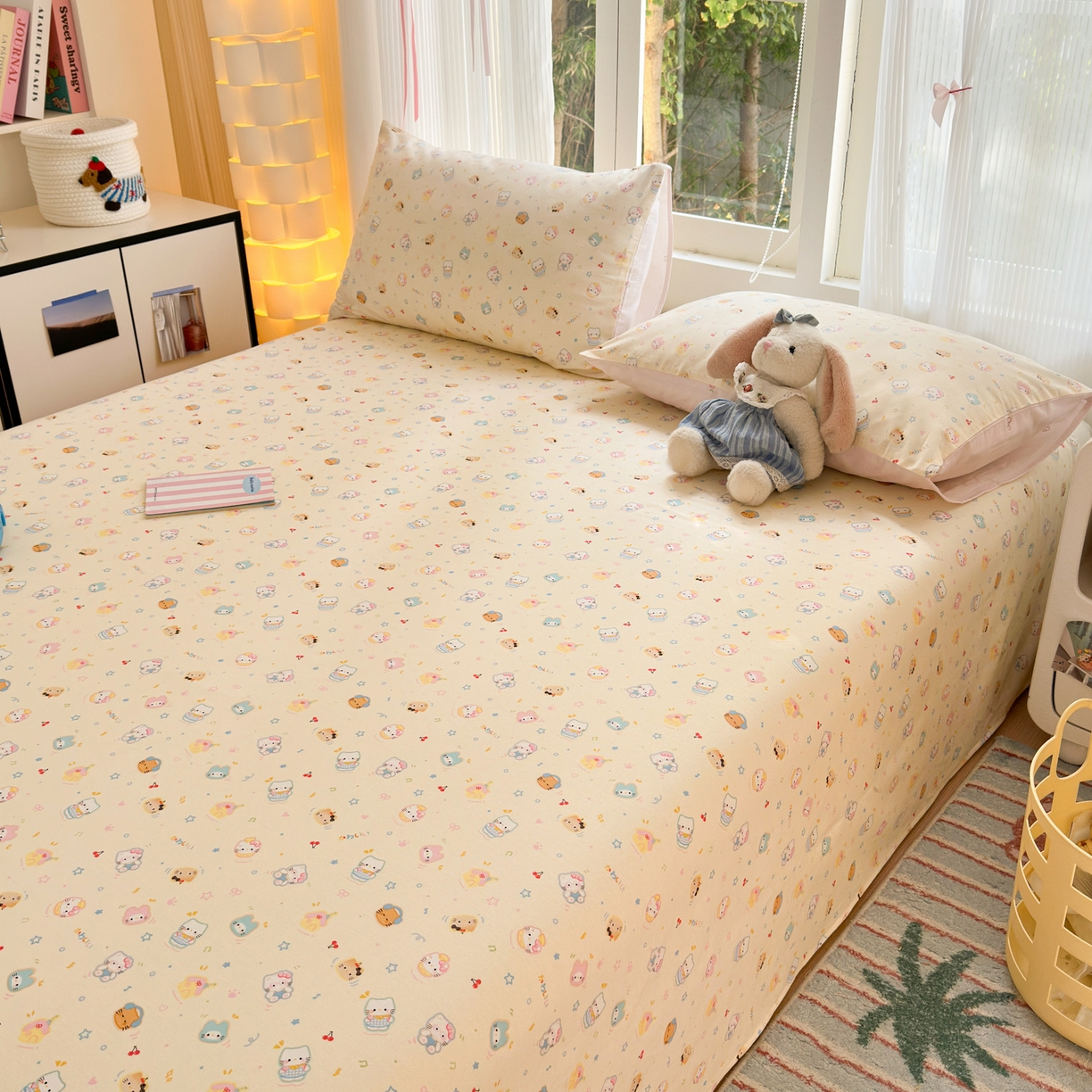 91家纺网 家纺一手货源 找家纺 清雅福 2025新款全棉柔软印花系列单床单 蜜罐猫猫