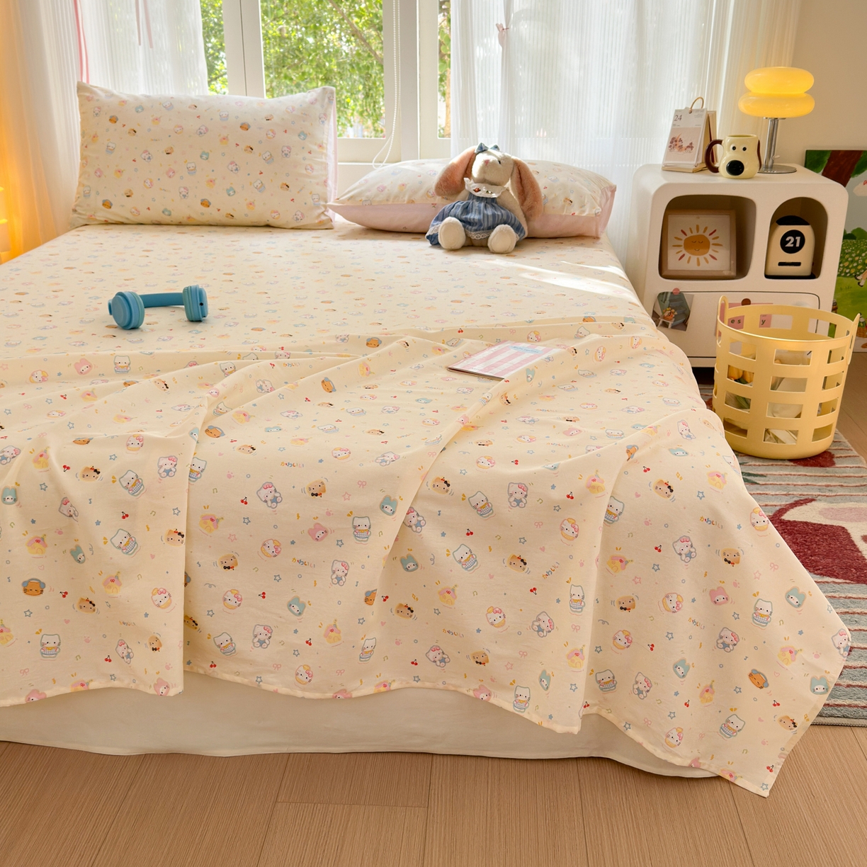 91家纺网 家纺一手货源 找家纺 清雅福 2025新款全棉柔软印花系列单床单 蜜罐猫猫