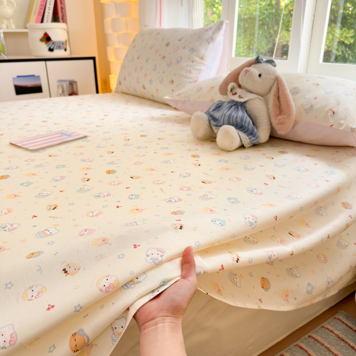 91家纺网 家纺一手货源 找家纺 清雅福 2025新款全棉柔软印花系列单床单 蜜罐猫猫