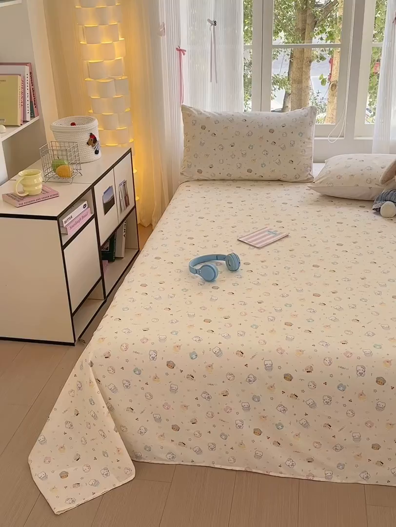 91家纺网 家纺一手货源 找家纺 清雅福 2025新款全棉柔软印花系列单床单 蜜罐猫猫