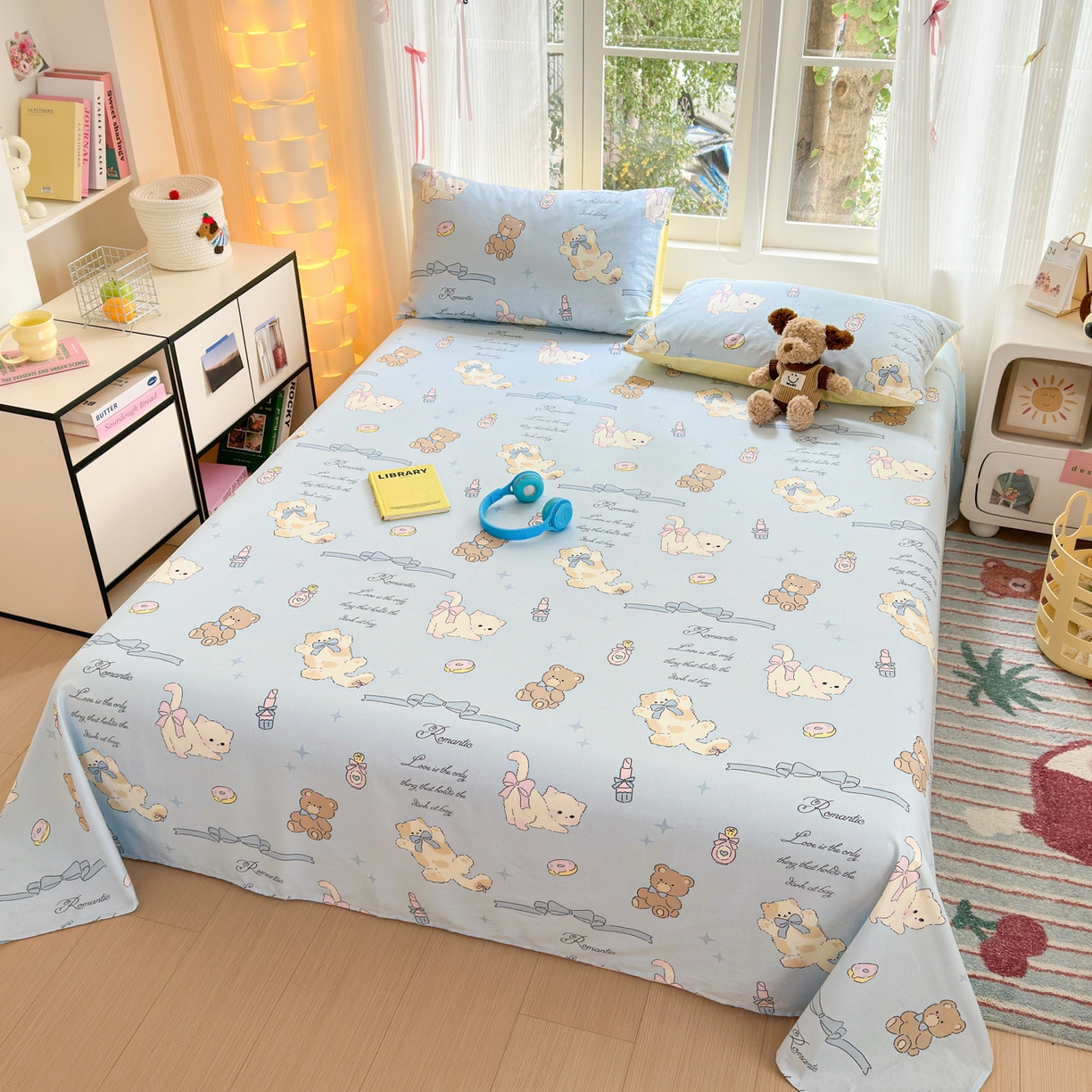 91家纺网 家纺一手货源 找家纺 清雅福 2025新款全棉柔软印花系列单床单 奶油阿布-蓝