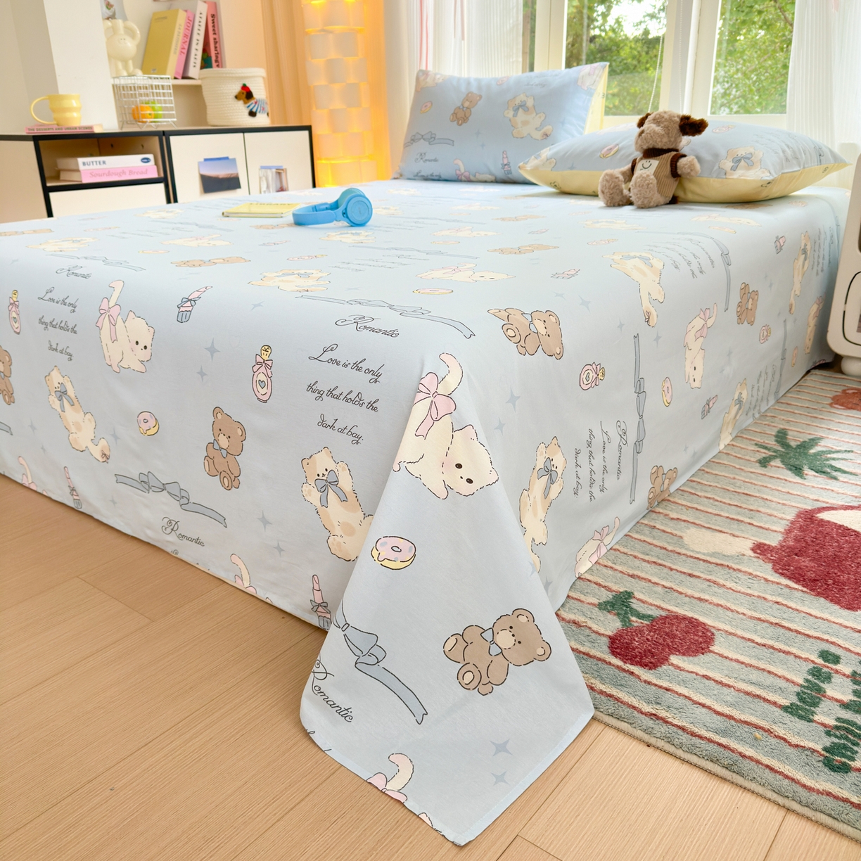 91家纺网 家纺一手货源 找家纺 清雅福 2025新款全棉柔软印花系列单床单 奶油阿布-蓝