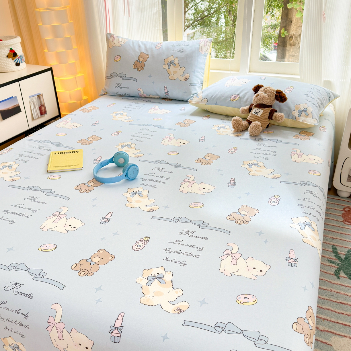 91家纺网 家纺一手货源 找家纺 清雅福 2025新款全棉柔软印花系列单床单 奶油阿布-蓝