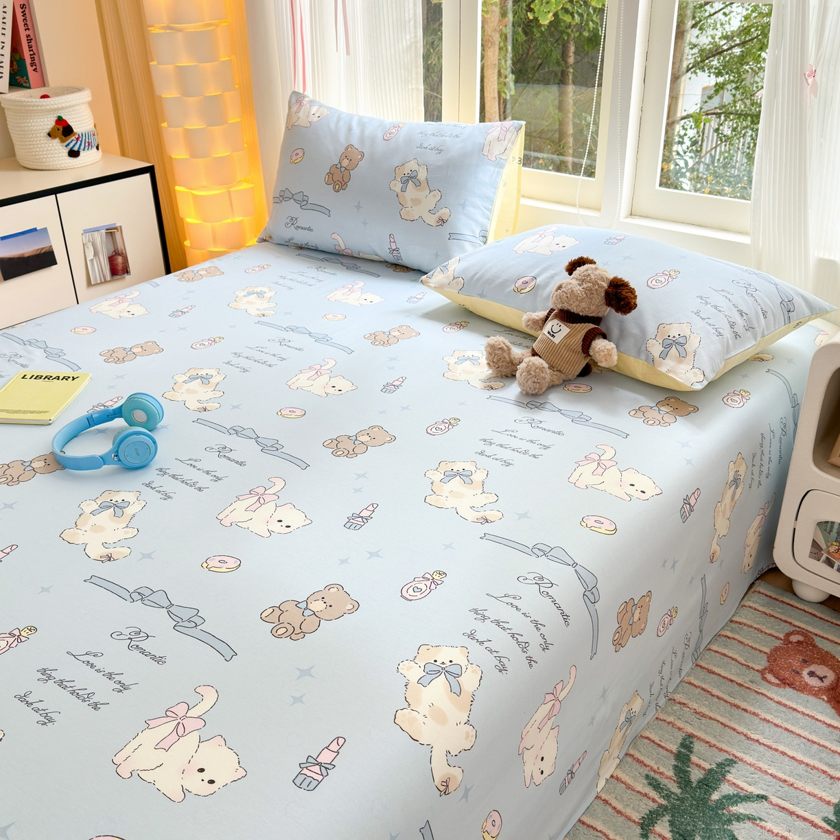 91家纺网 家纺一手货源 找家纺 清雅福 2025新款全棉柔软印花系列单床单 奶油阿布-蓝