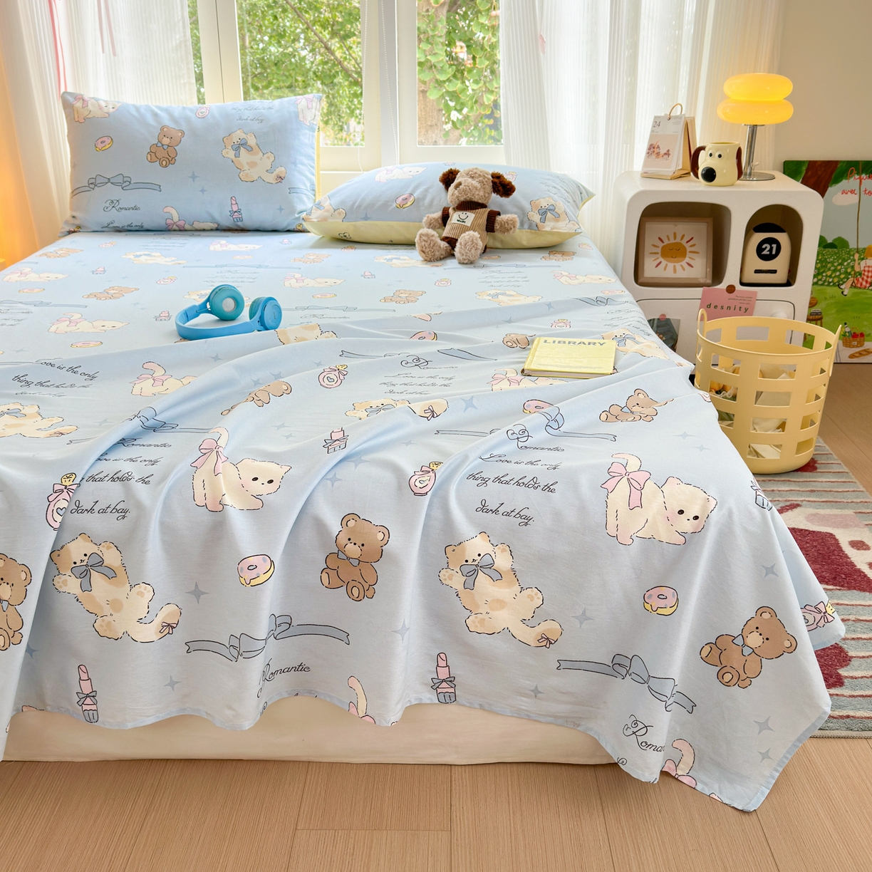 91家纺网 家纺一手货源 找家纺 清雅福 2025新款全棉柔软印花系列单床单 奶油阿布-蓝