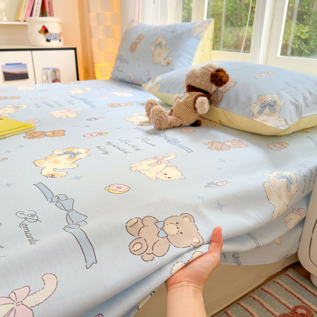 91家纺网 家纺一手货源 找家纺 清雅福 2025新款全棉柔软印花系列单床单 奶油阿布-蓝