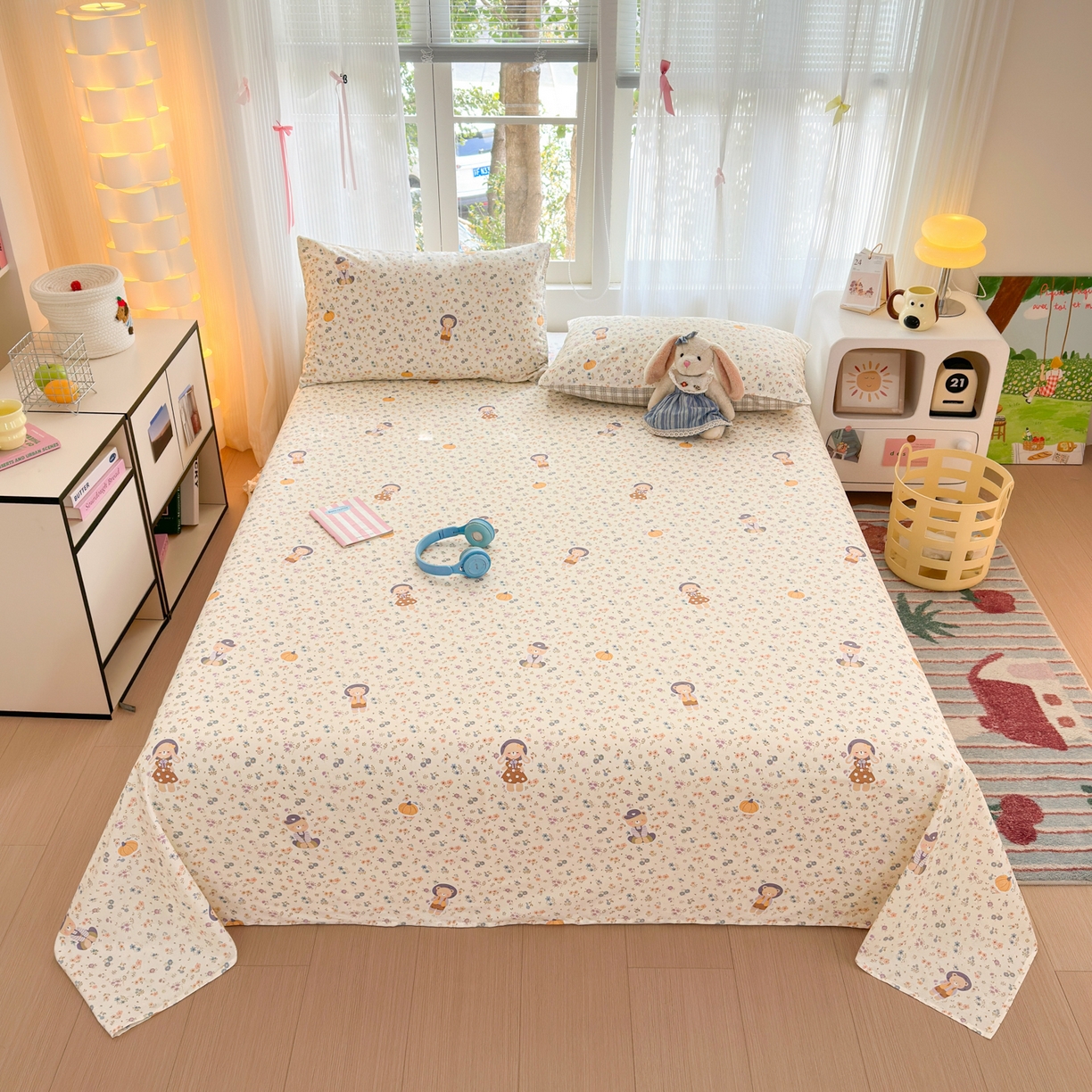 清雅福 2025新款全棉柔软印花系列单床单 碎花兔熊