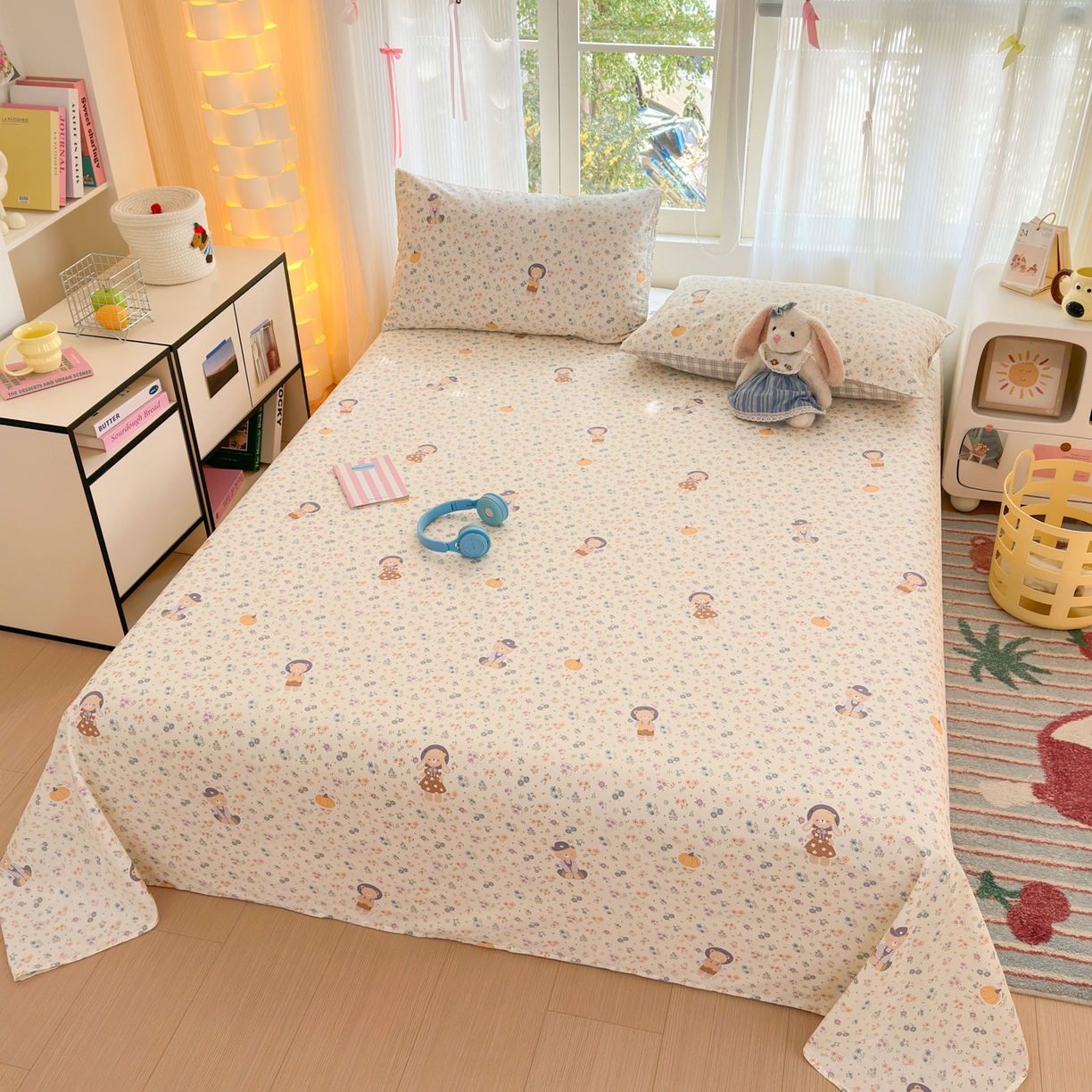 91家纺网 家纺一手货源 找家纺 清雅福 2025新款全棉柔软印花系列单床单 碎花兔熊