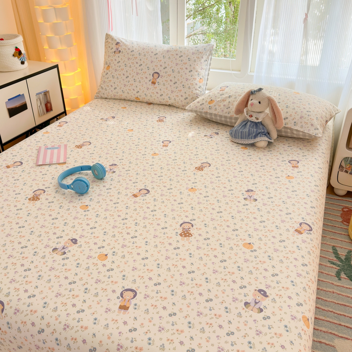 91家纺网 家纺一手货源 找家纺 清雅福 2025新款全棉柔软印花系列单床单 碎花兔熊